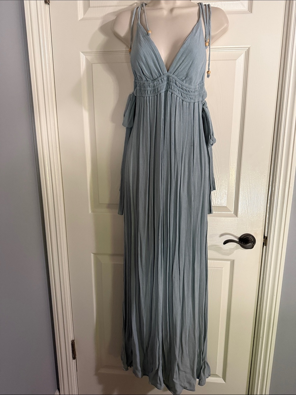 ILLA ILLA Light Green Pleated Maxi Dress with Tie Straps
